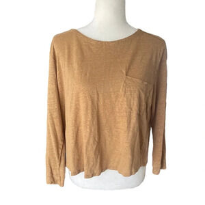 Poetry Tan Button Up Back Long SleeveTop Size 12